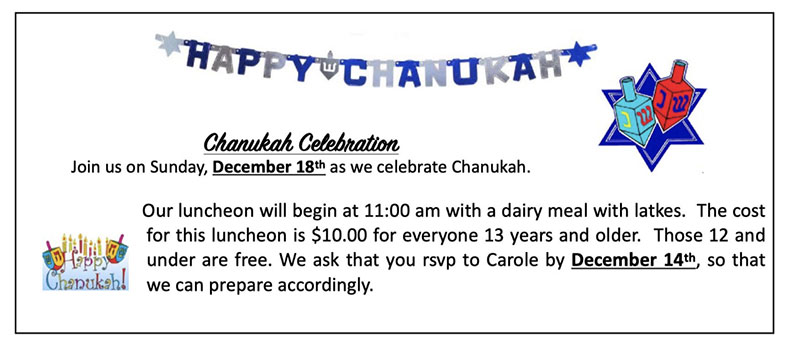 Chanukah Celebration December 18 2022