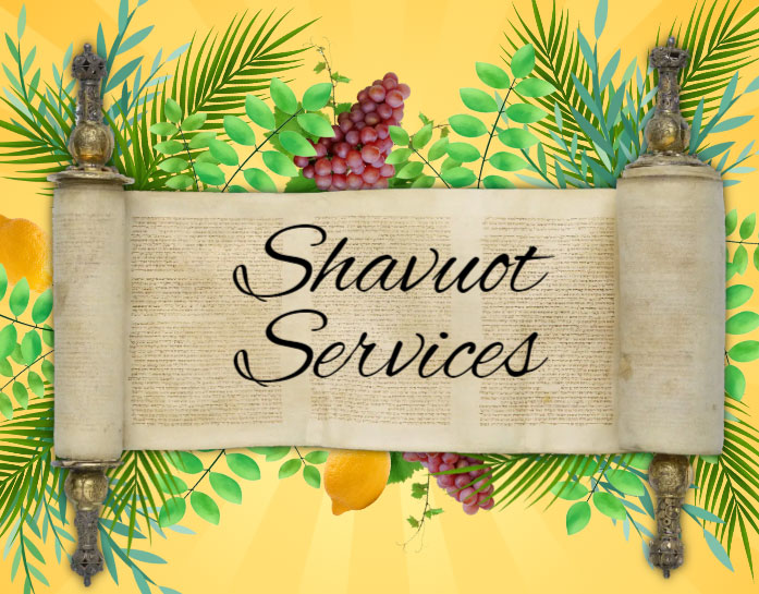 Open Torah scroll with the text Shavuot Services