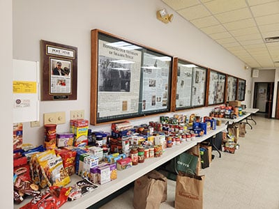 Tables filled with donated items
