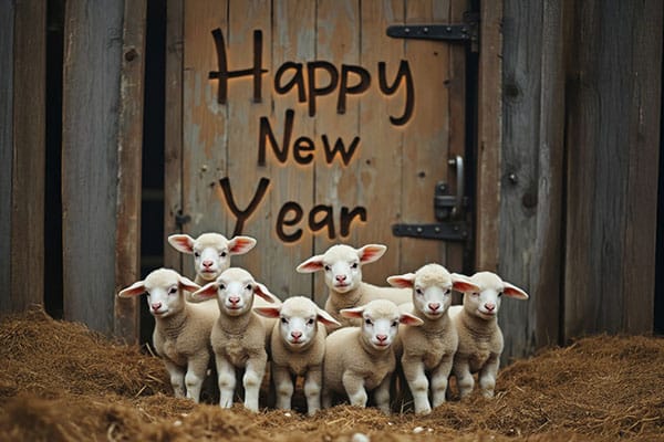 Happy New Year with eight sheep